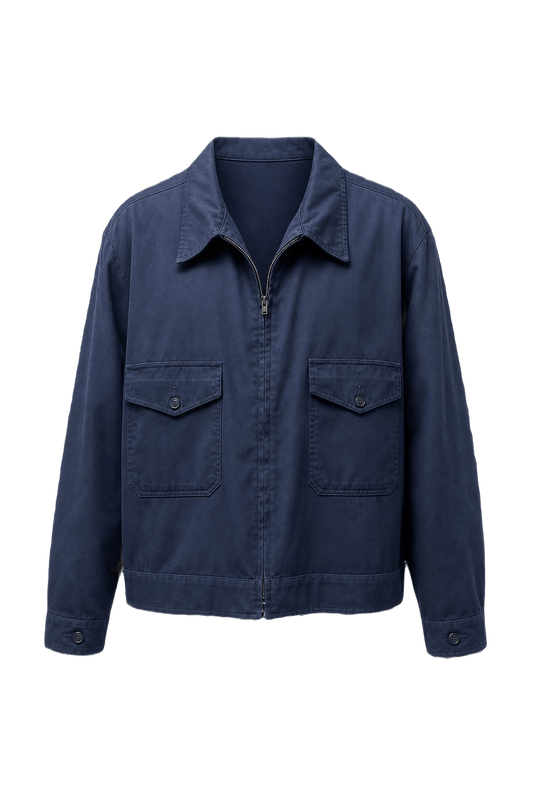 1970s Navy Blue Cotton Blend Jacket - Front View