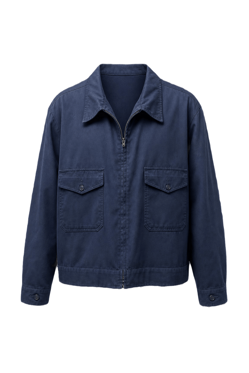 1970s Navy Blue Cotton Blend Jacket - Front View
