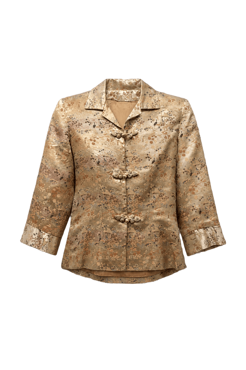 1970s Gold Satin Blouse - Front View