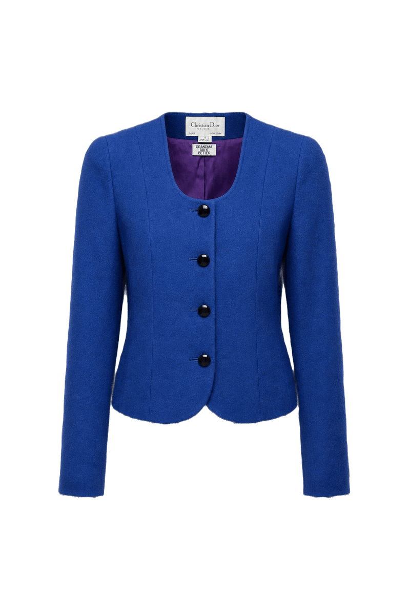 1980s Vibrant Blue Wool Blazer - Front View