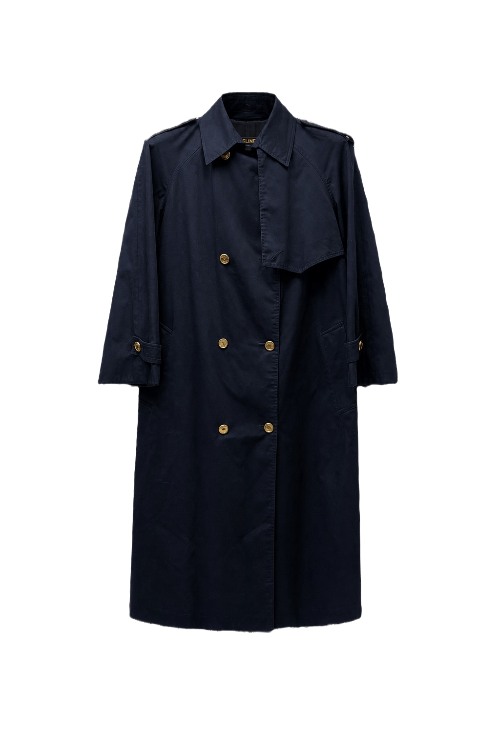 1980s Navy Blue Cotton Blend Trench Coat - Front View