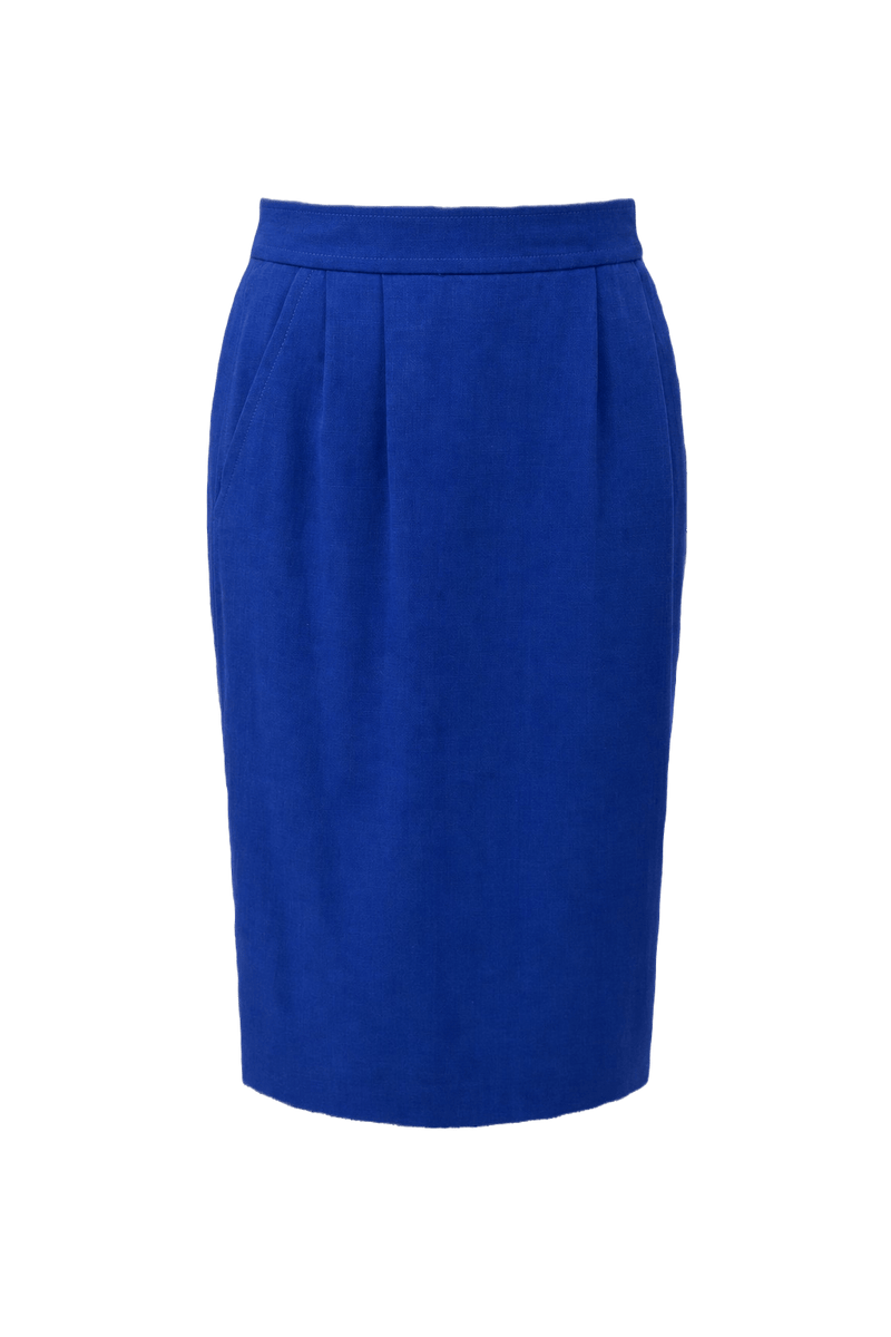 1980s Blue Wool Blend Skirt - Front View
