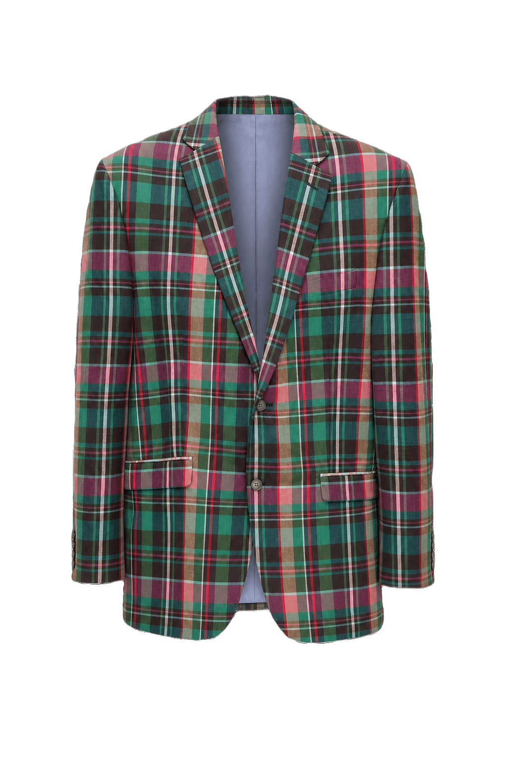 1980s Green Plaid Wool Blend Blazer - Front View