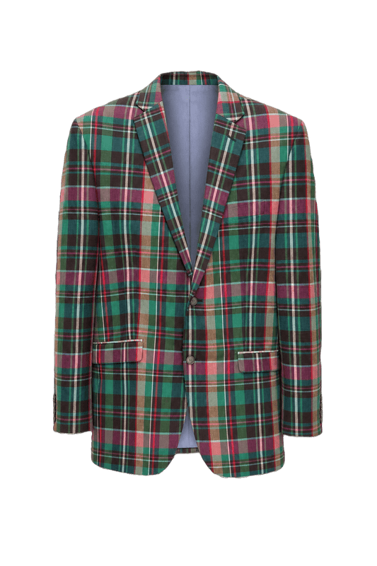 1980s Green Plaid Wool Blend Blazer - Front View