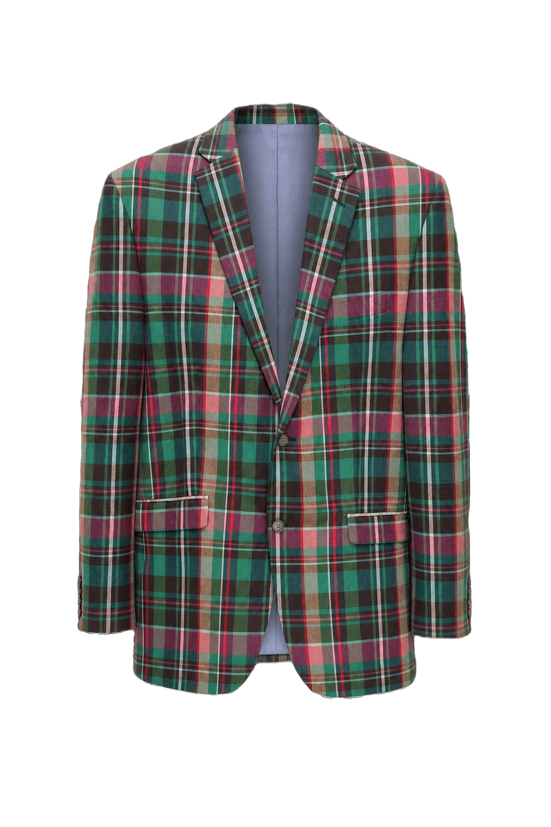 1980s Green Plaid Wool Blend Blazer - Front View