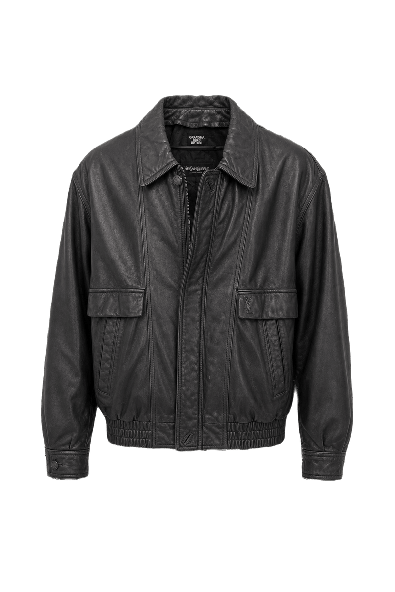 1980s Black Leather Jacket - Front View