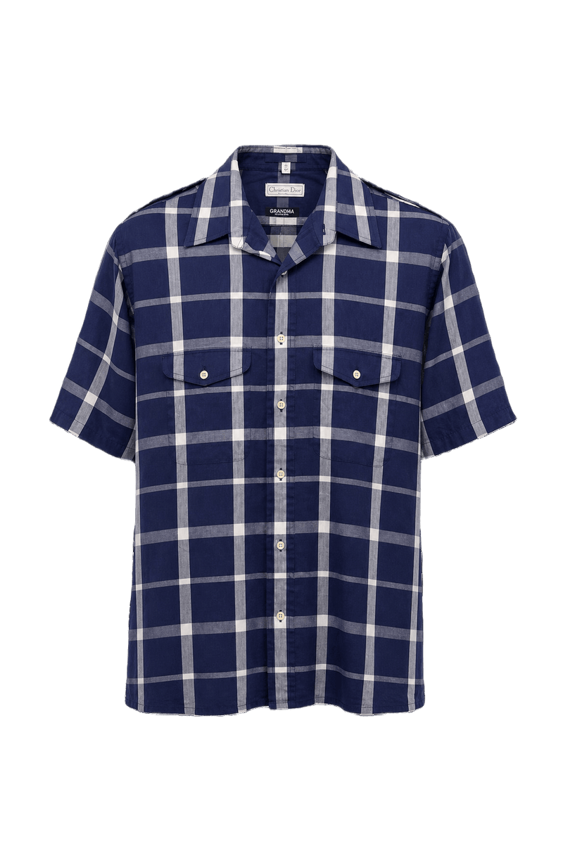 1980s Navy Blue Cotton Shirt - Front View