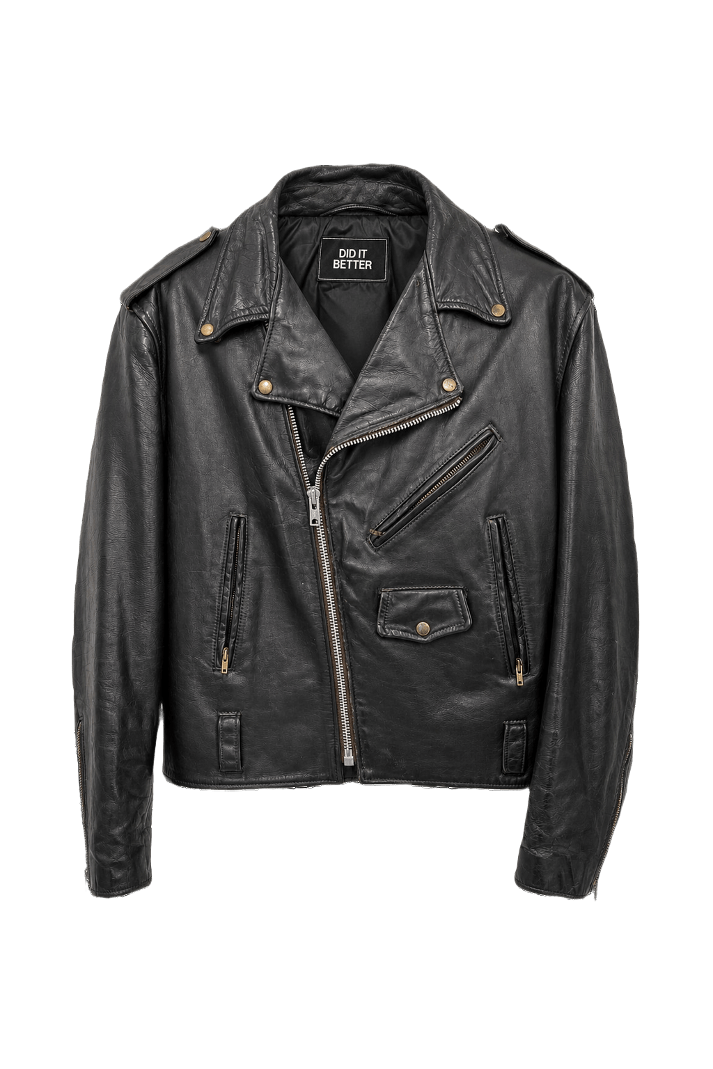 1990s Black Leather Fitted Leather Jacket - Front View
