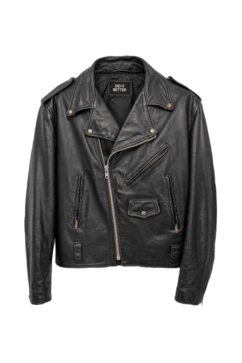 1990s Black Leather Fitted Leather Jacket - Front View