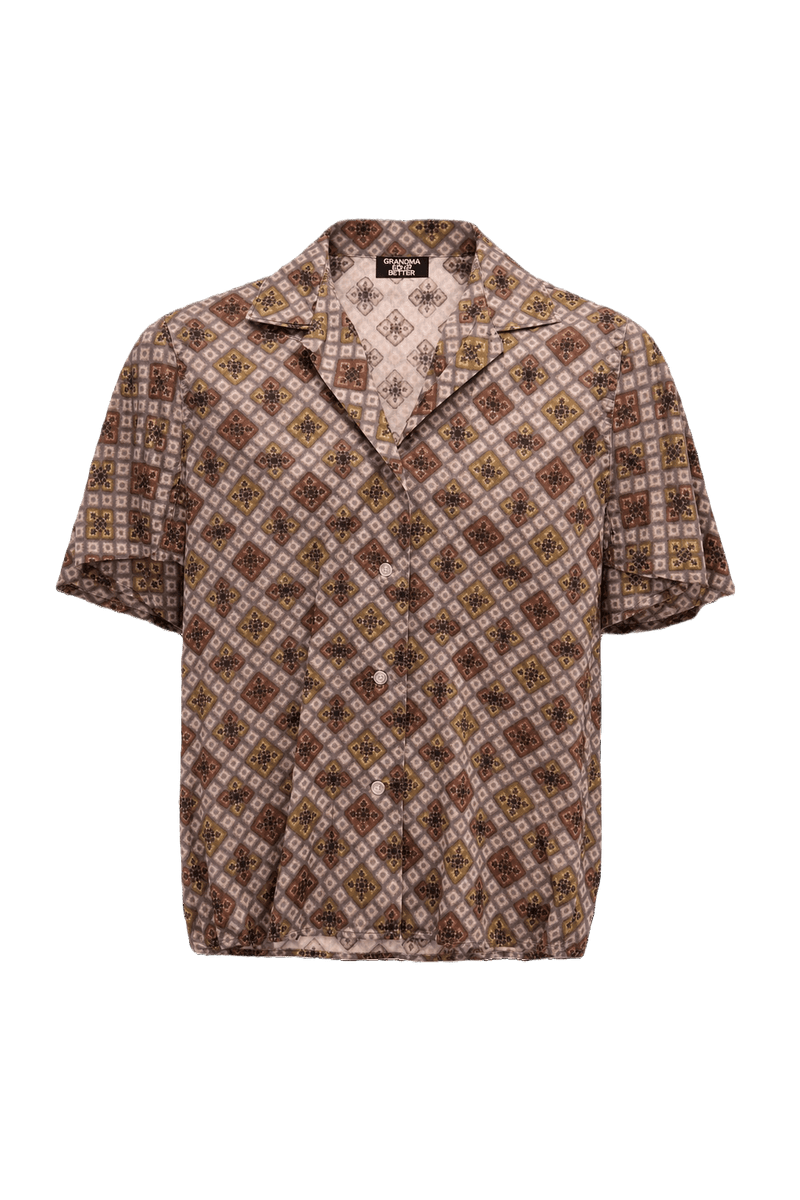 1960s Brown Synthetic Blend Blouse - Front View