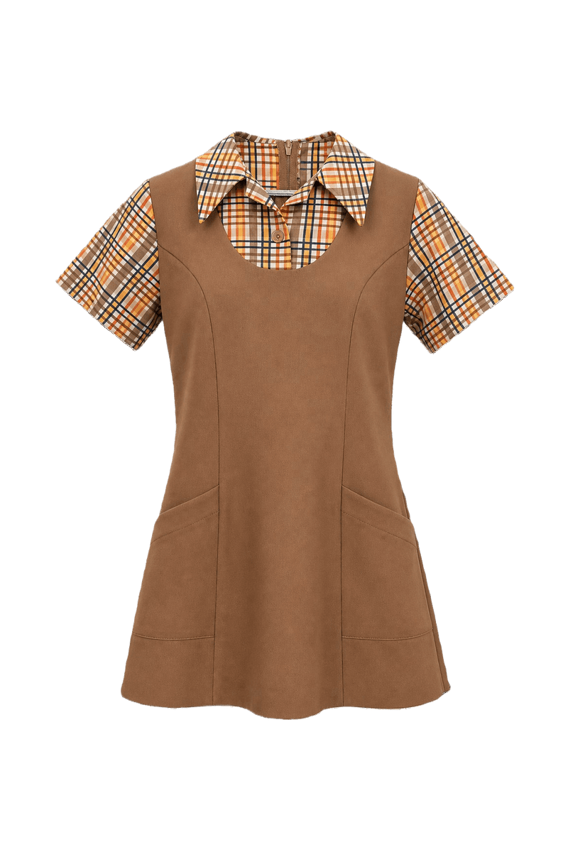 1960s Tan Polyester Blend Dress - Front View