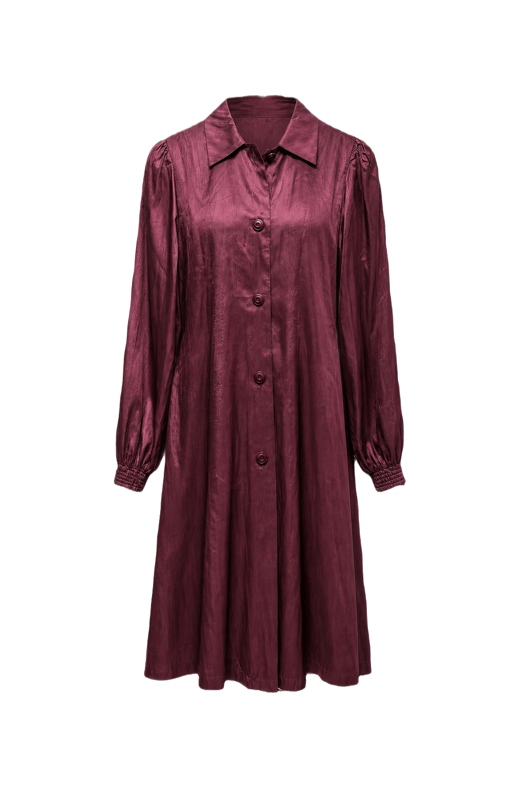 1970s Burgundy Polyester Blend Dress - Front View