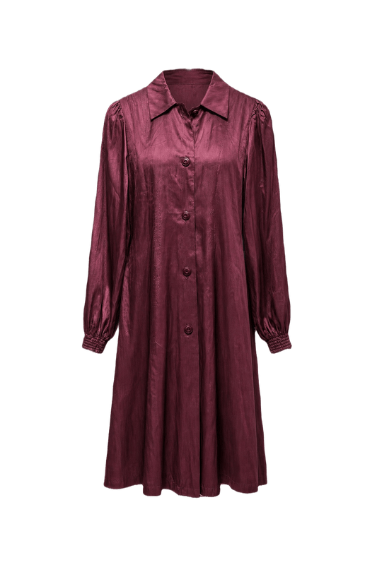 1970s Burgundy Polyester Blend Dress - Front View