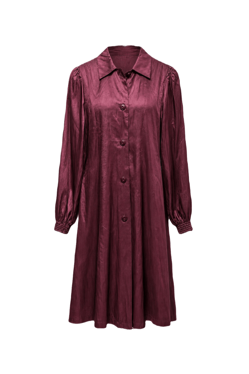 1970s Burgundy Polyester Blend Dress - Front View