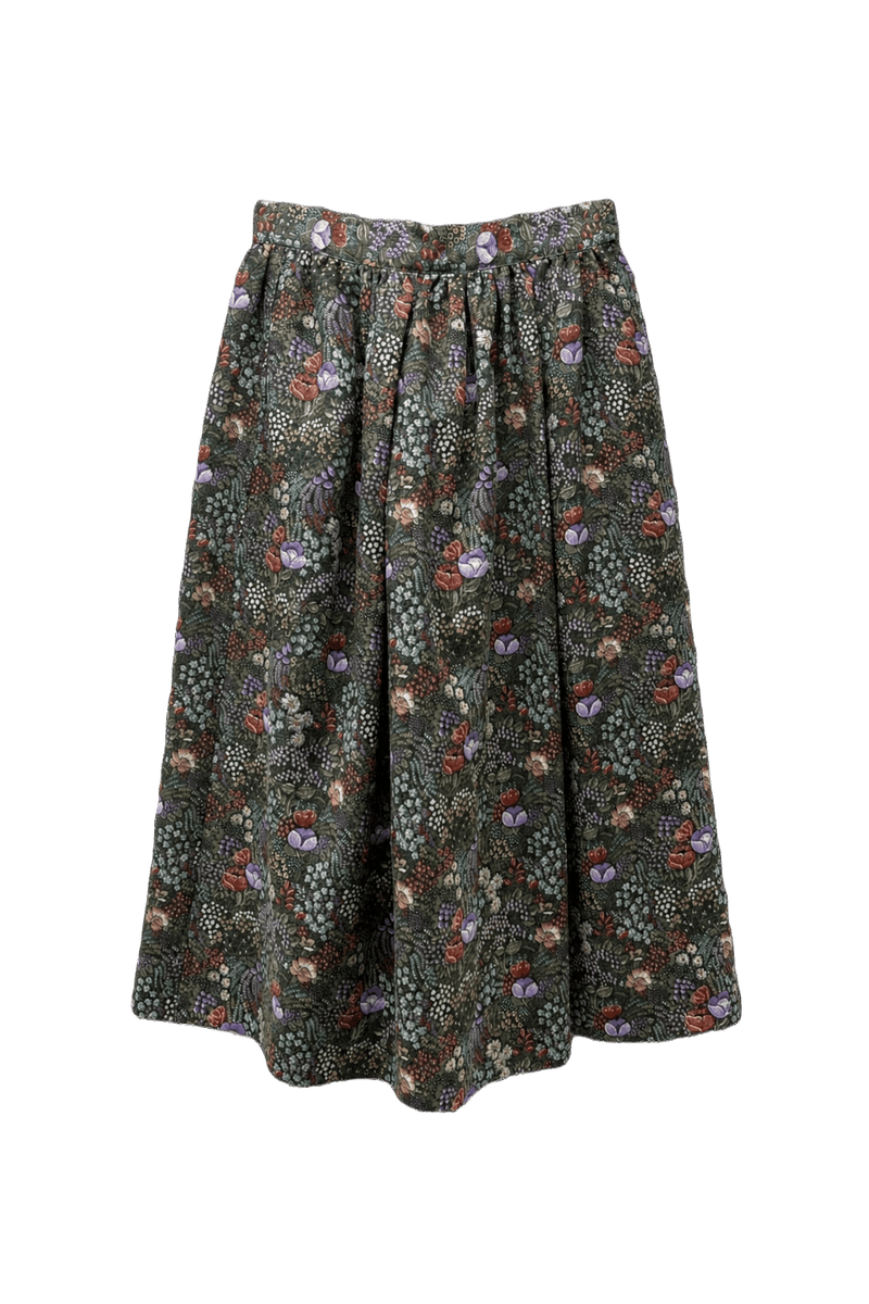 1970s Green Cotton Blend Skirt - Front View