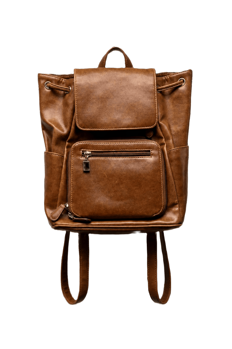 1990s Brown Leather Backpack - Front View