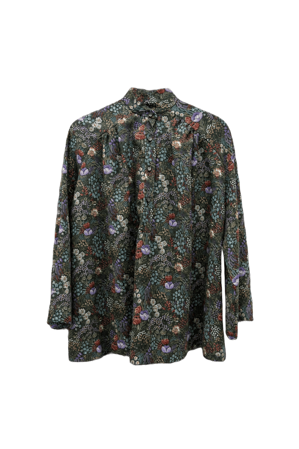 1980s Dark Green Cotton Blend Blouse - Front View