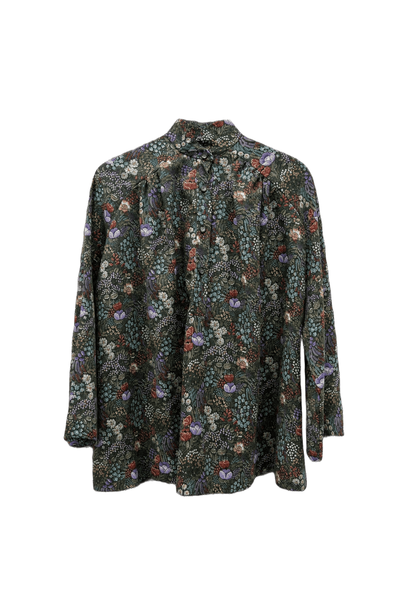 1980s Dark Green Cotton Blend Blouse - Front View