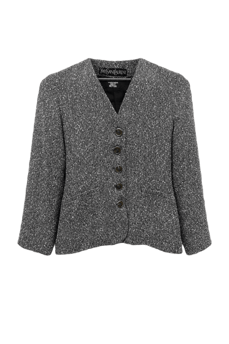 1980s Grey Viscose Blend Blazer - Front View