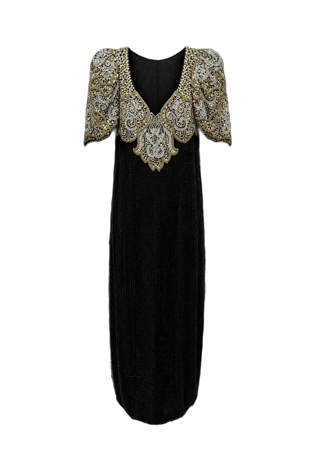 1980s Black Polyester Midi Dress - Front View