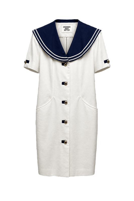 1980s White Cotton Blend Dress - Front View