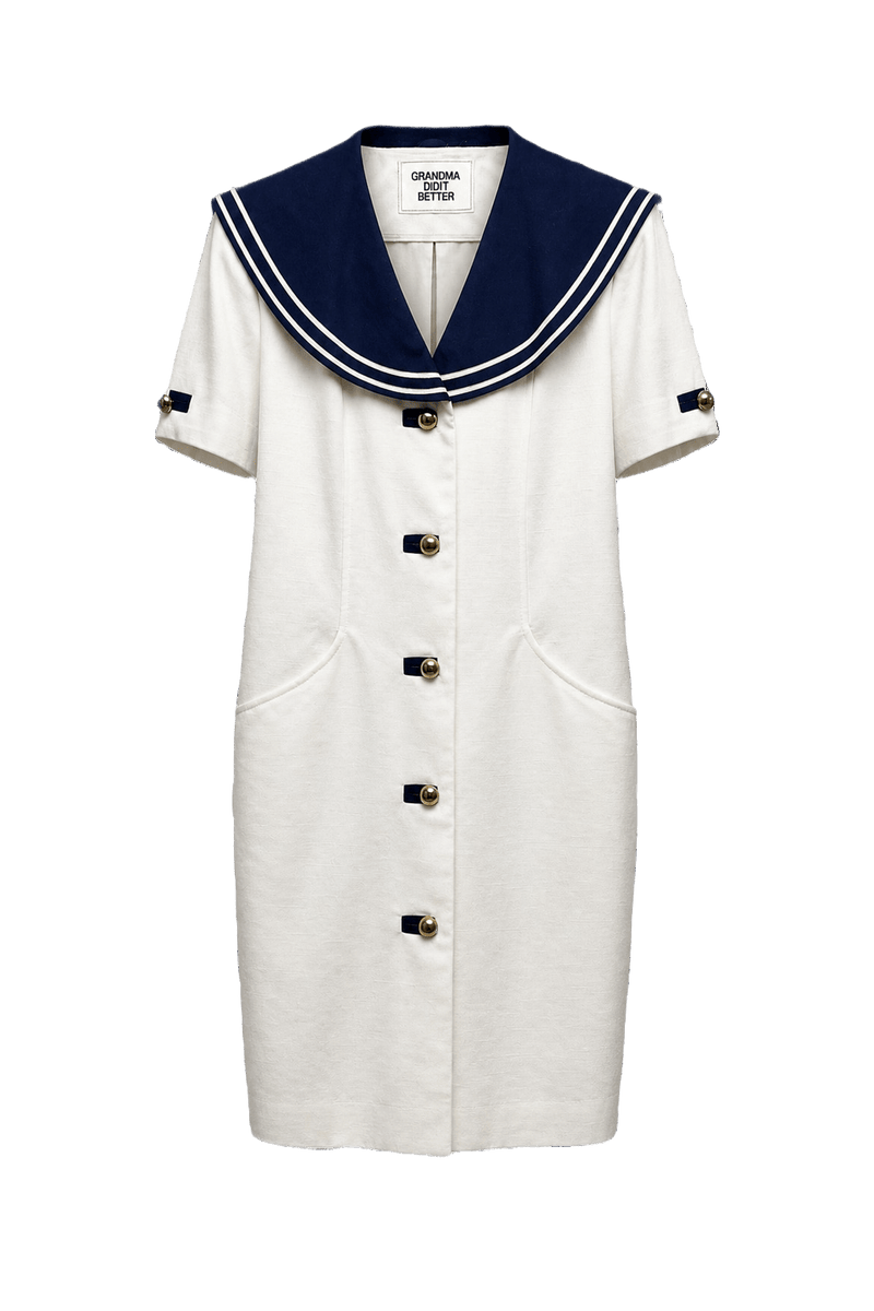 1980s White Cotton Blend Dress - Front View