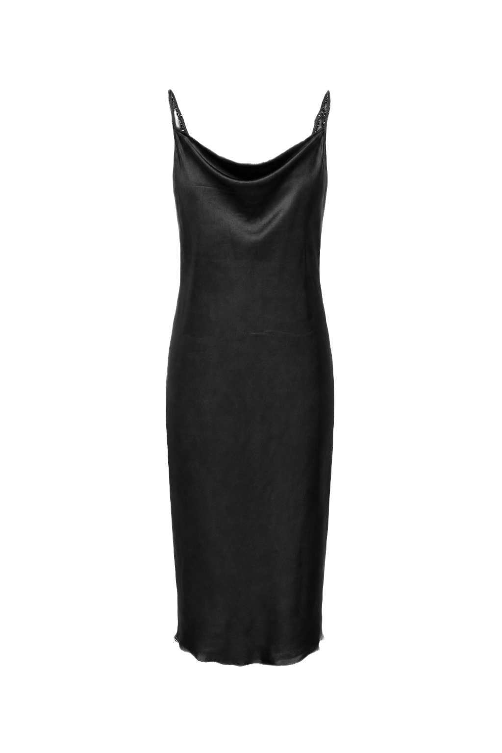 1990s Black Satin Slip Dress - Front View
