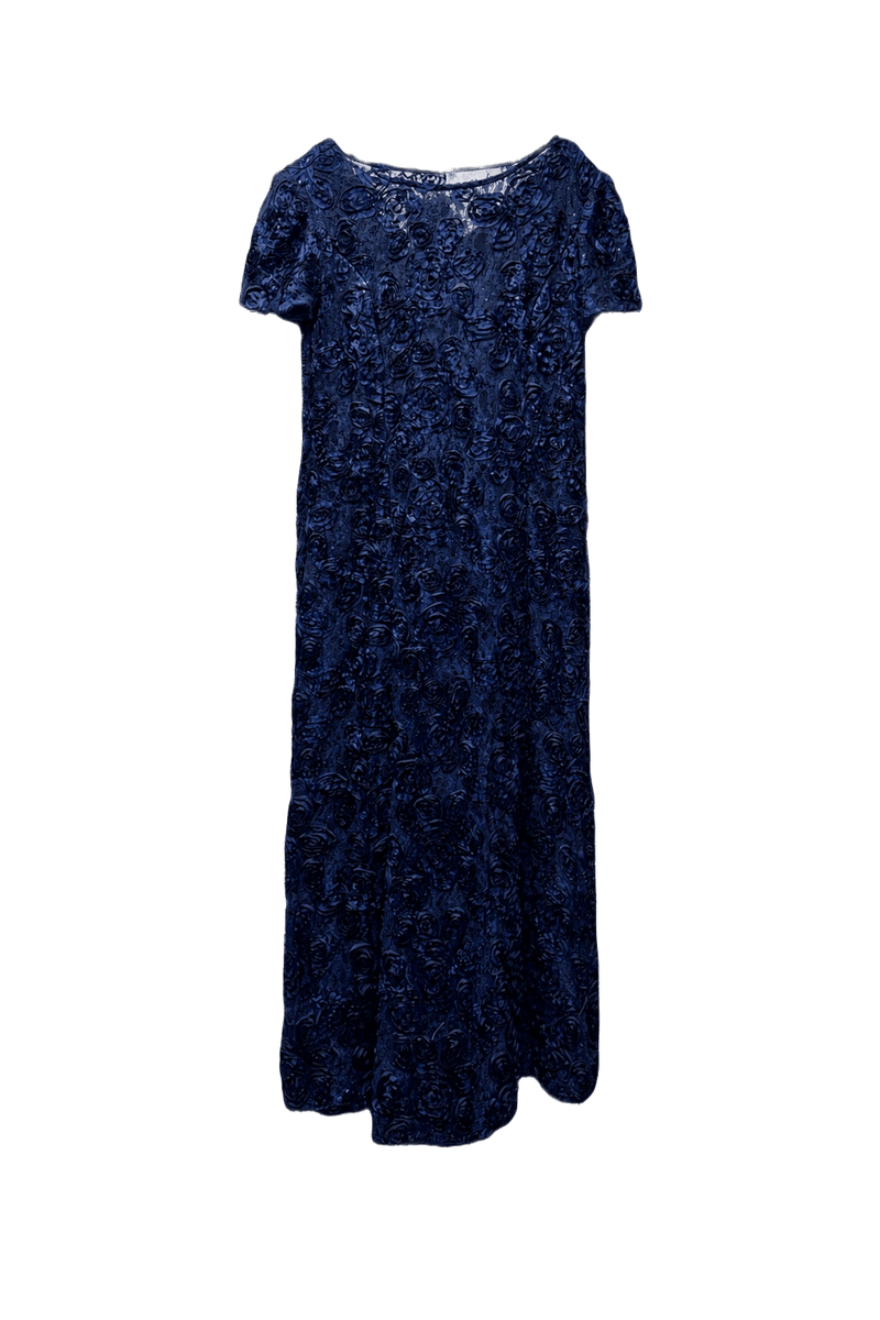 1980s Navy Blue Textured Fabric Dress - Front View