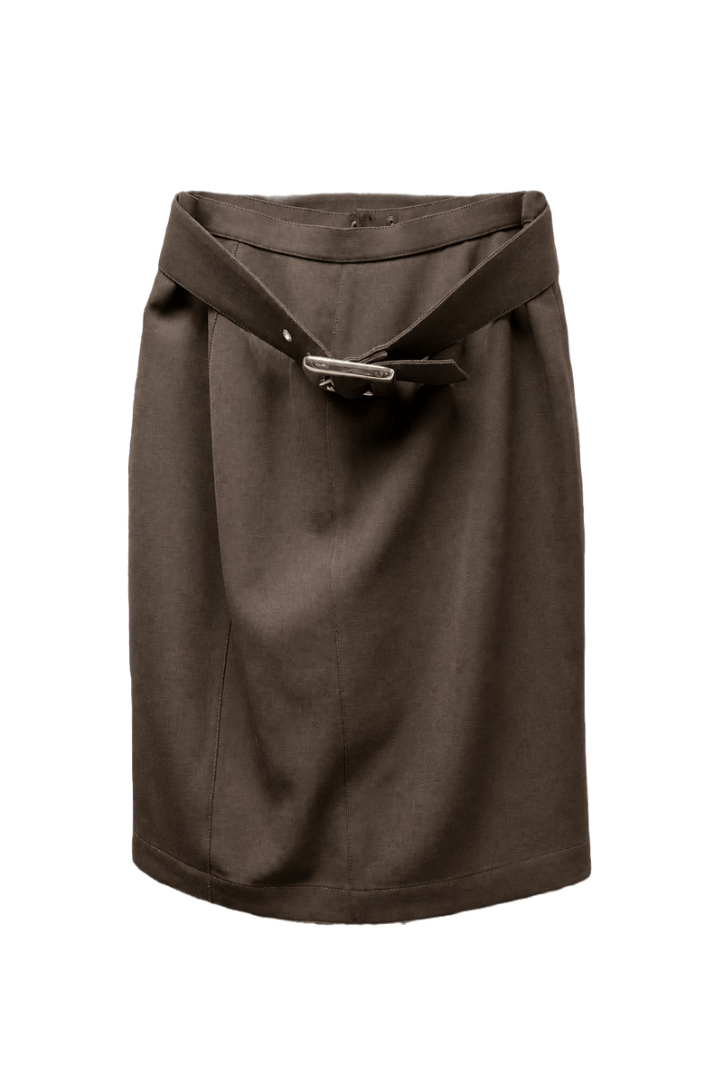 1980s Brown Wool Blend Skirt - Front View
