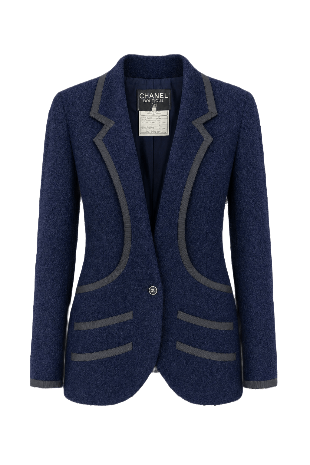 1990s Navy Blue Wool Blend Blazer - Front View