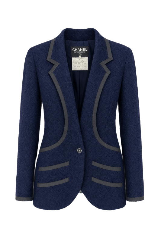 1990s Navy Blue Wool Blend Blazer - Front View