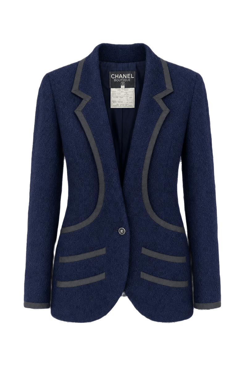 1990s Navy Blue Wool Blend Blazer - Front View