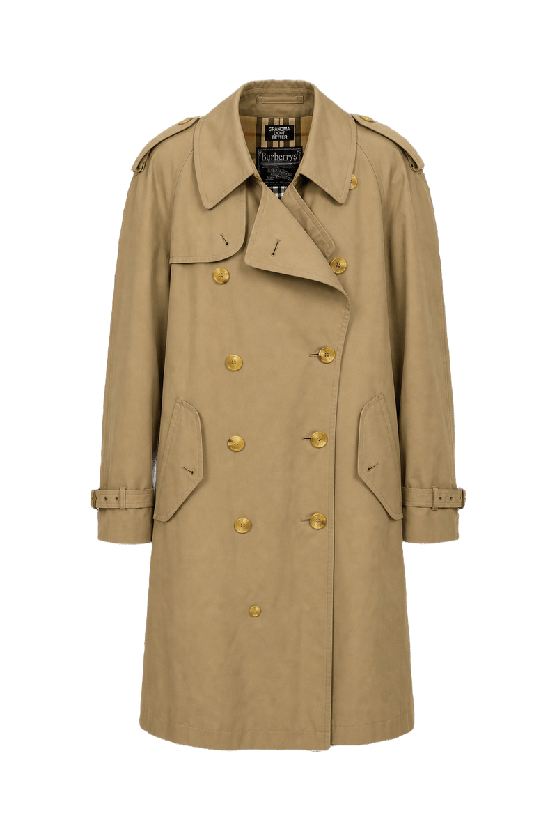 1980s Beige Cotton Blend Trench Coat - Front View