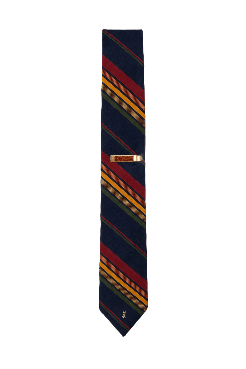 1980s Navy Blue Silk Tie - Front View
