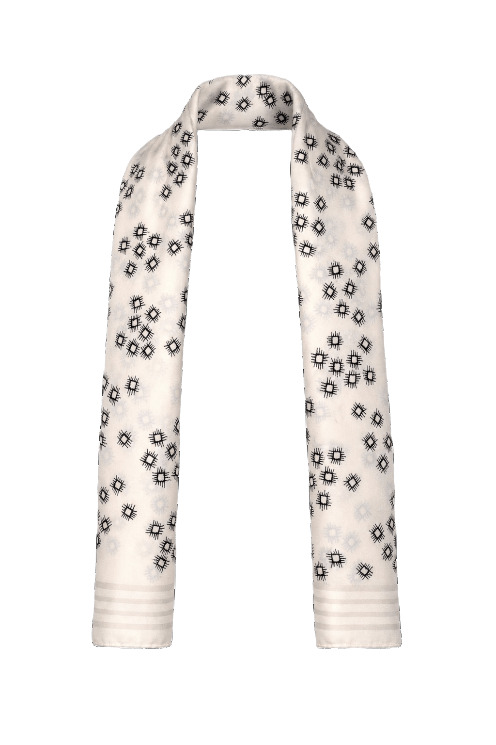 1950s Cream White Silk Scarf - Front View