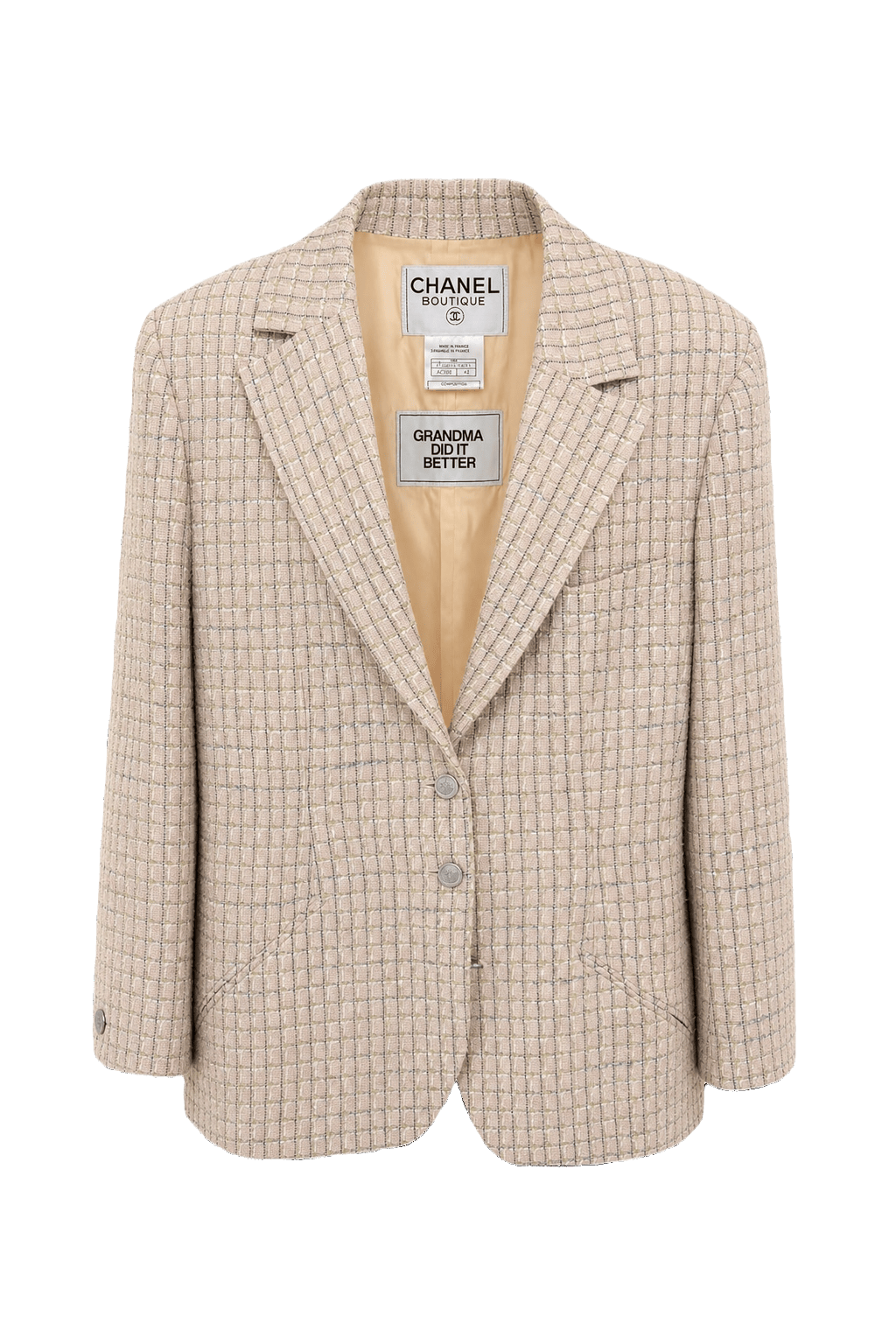 1990s Light Beige Wool Blend Blazer - Front View