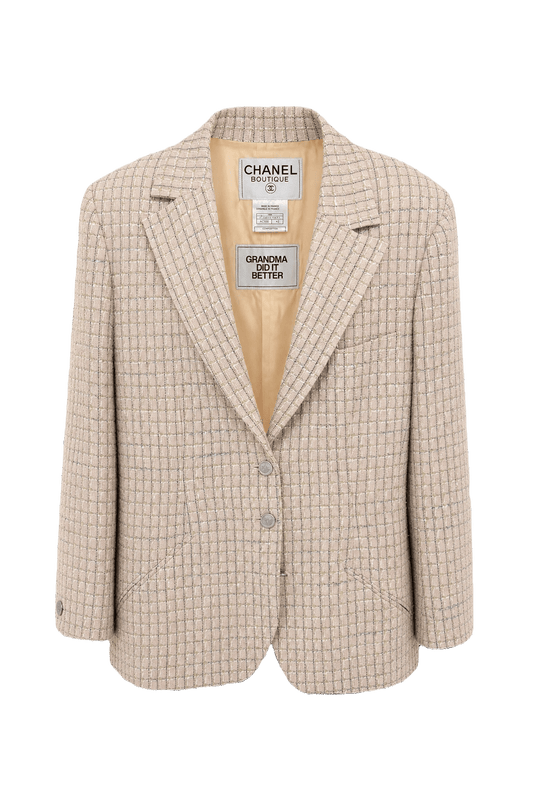 1990s Light Beige Wool Blend Blazer - Front View