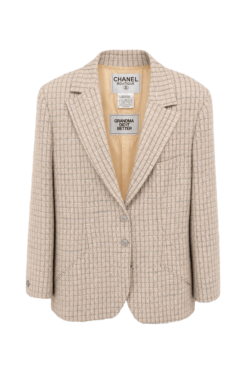 1990s Light Beige Wool Blend Blazer - Front View