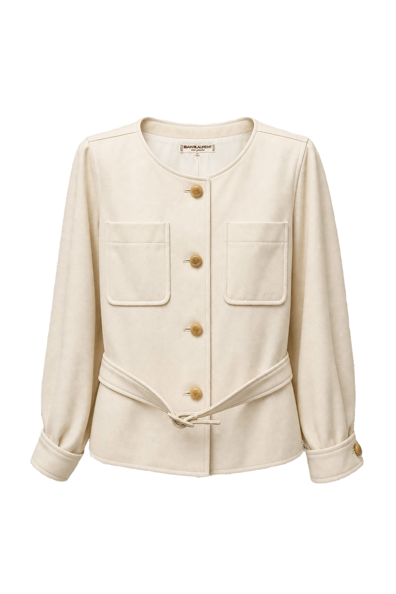 1980s Cream White Wool Blend Jacket - Front View
