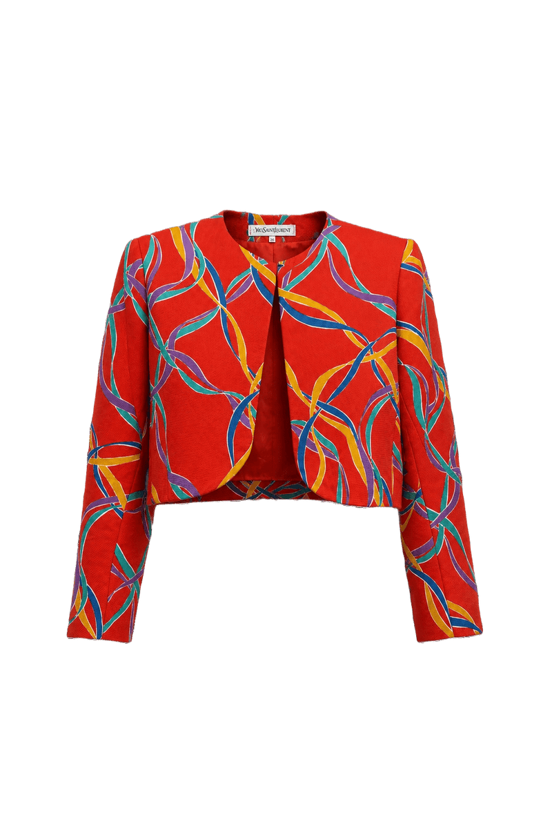 1980s Red Cotton Blend Jacket - Front View