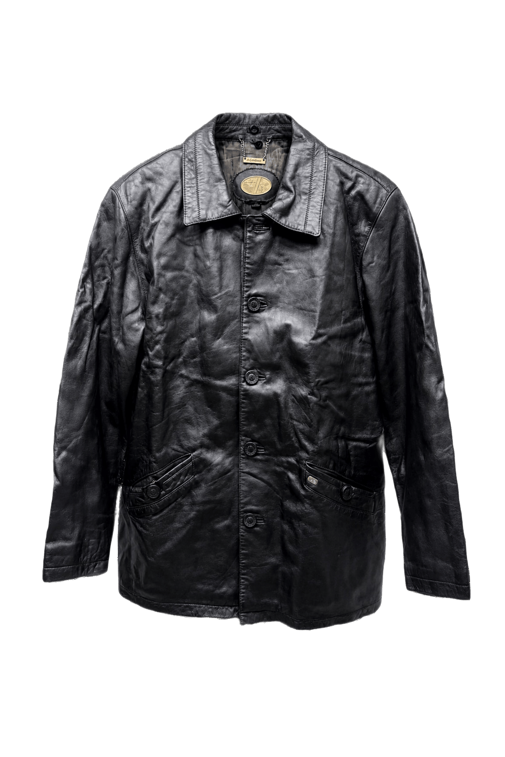 1980s Black Leather Leather Jacket - Front View