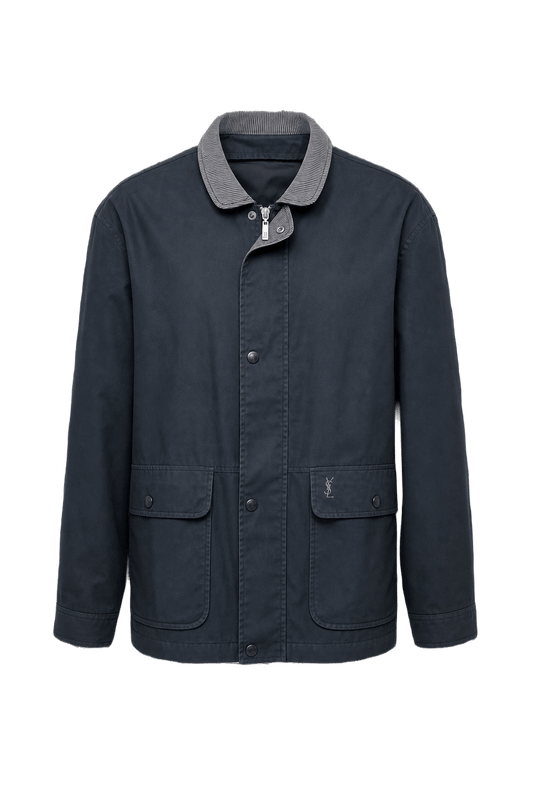 1980s Black Cotton Blend Jacket - Front View
