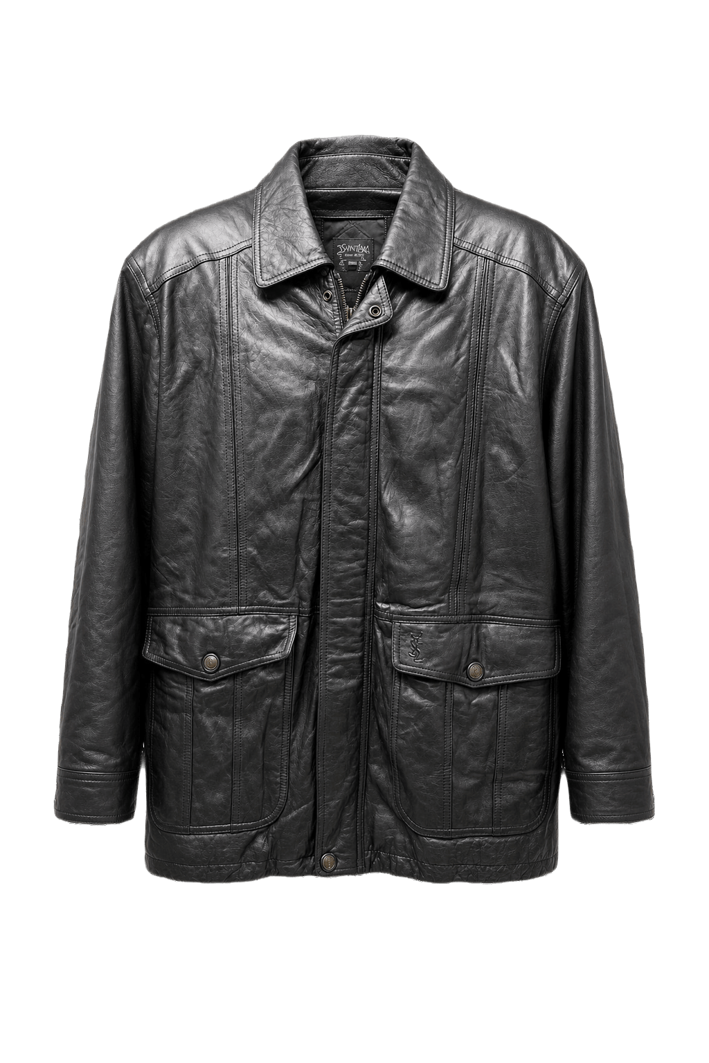 1980s Black Leather Oversized Leather Jacket - Front View