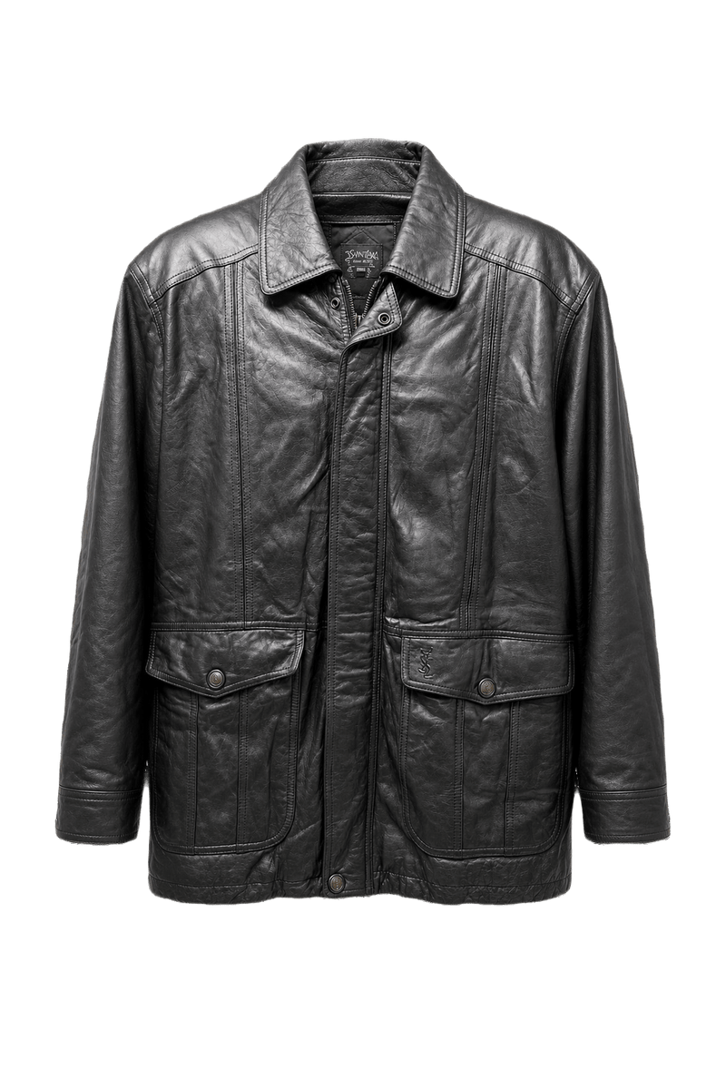 1980s Black Leather Oversized Leather Jacket - Front View