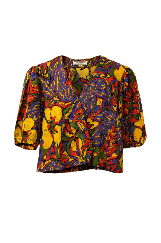 1970s Multicolor Cotton Blend Blouse - Front View