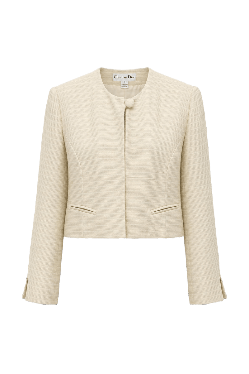 1980s Cream Wool Blend Jacket - Front View