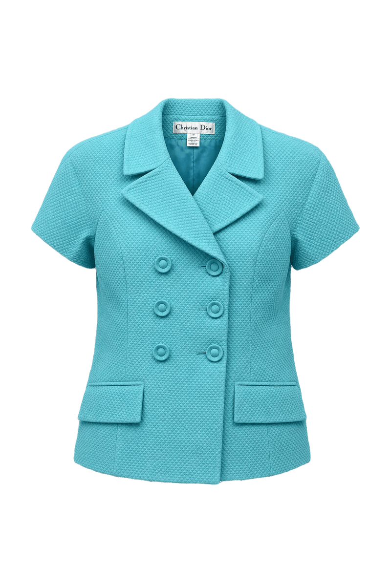 1980s Turquoise Cotton Blend Jacket - Front View