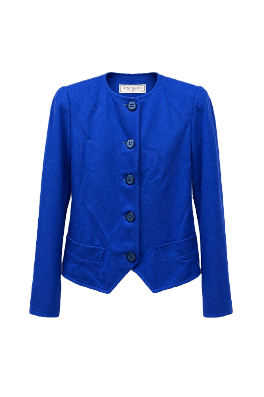 1980s Vibrant Blue Wool Blend Blazer - Front View