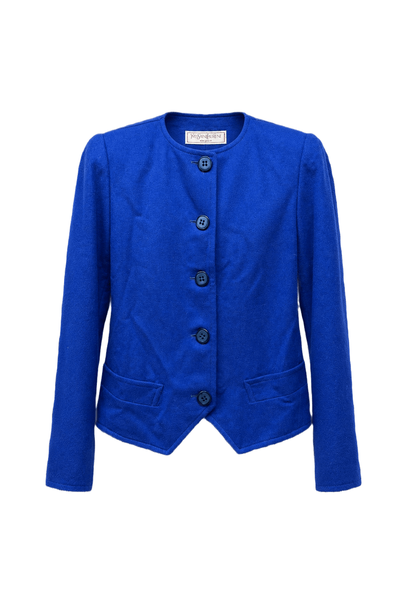 1980s Vibrant Blue Wool Blend Blazer - Front View