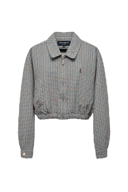 1980s Black & White Cotton Blend Jacket - Front View